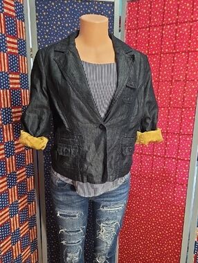Apostrophe Black Cropped Blazer with Mustard Cuffs
